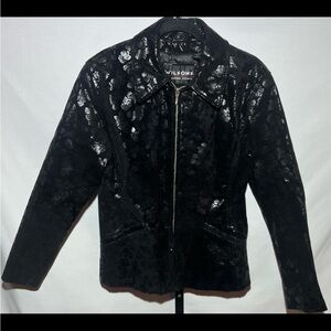 Vintage Y2K Wilsons Leather Jacket Black Floral Print Sz M